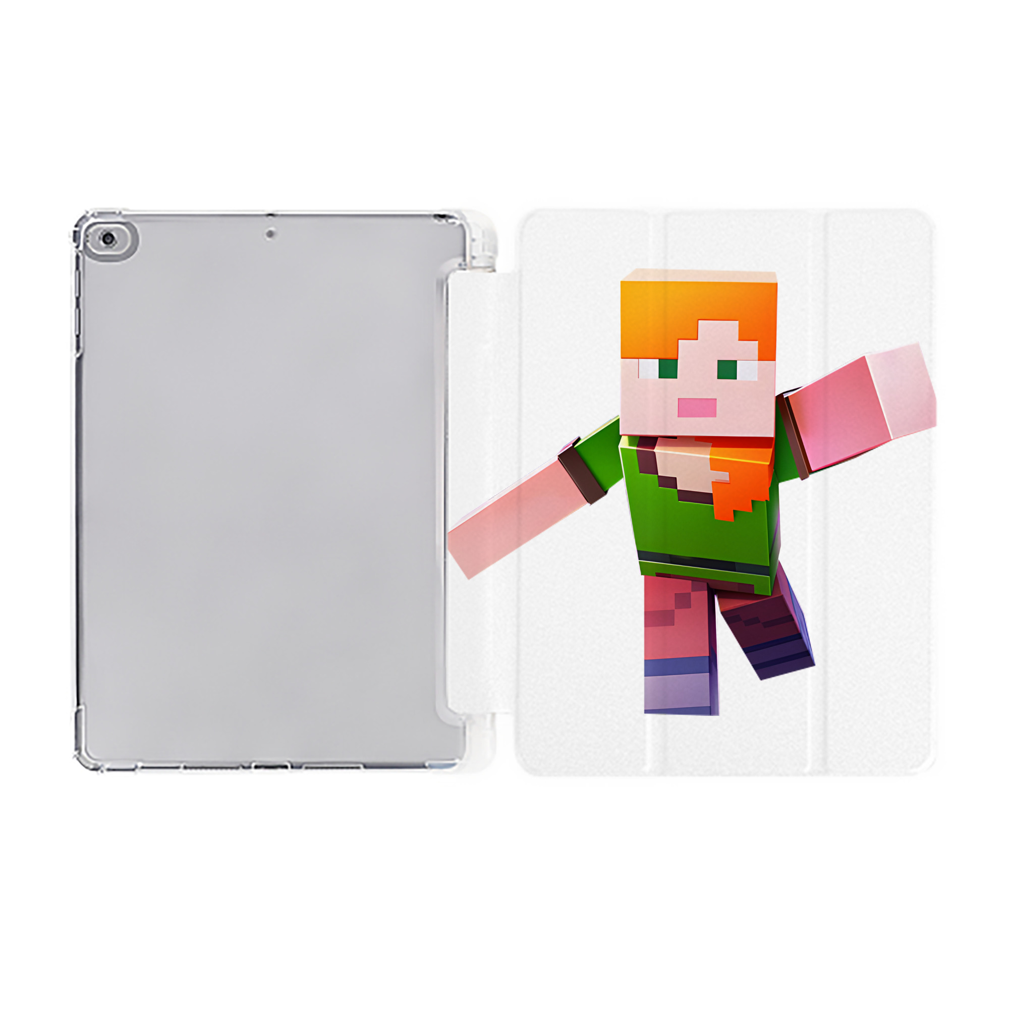 （画像用） マインクラフト ブロックの世界 Minecraft MC Block world IPad ケース ペン収納付き 三つ折りスタンド PUレザー×シリコン 対応機種9.5/10.5/10.9インチ